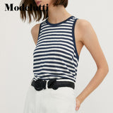 Clacive   New Summer Fashion Women Linen Striped Sleeveless Round Neck T-Shirt Vest Slim Wild Simple Casual Tops Female
