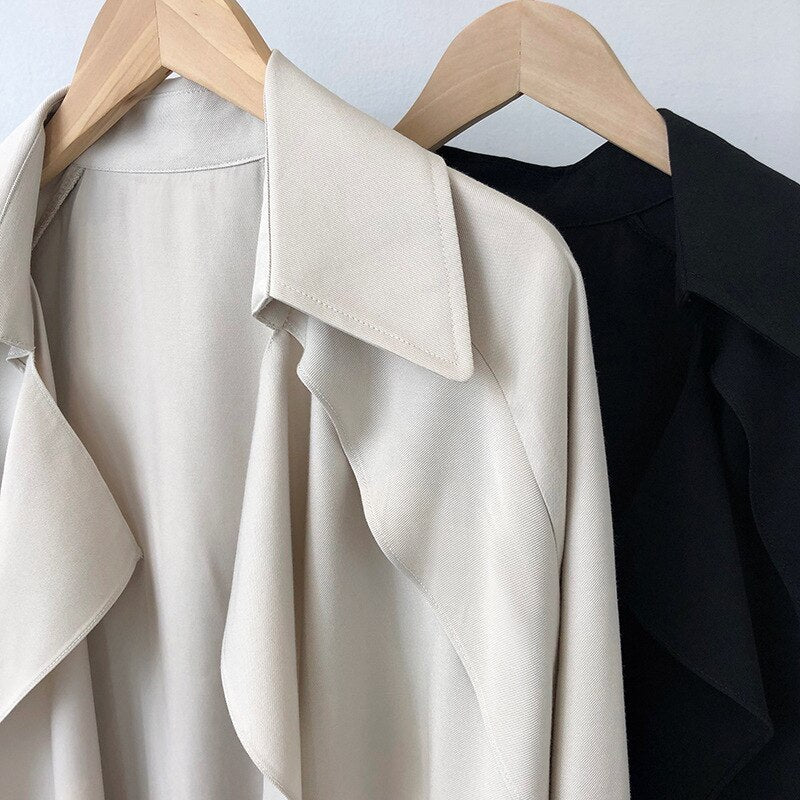 Clacive Solid Simple Trench Coat  Spring Autumn Femme Long Sleeve Belt Jacket Elegant Vintage Office Lady Outerwear Tops