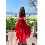 Clacive Evening Party Long Dress Women's New Summer Vintage Spaghetti Strap Dresses Red Holiday Fashion Beach Beautiful Sundress Lady