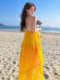 Clacive Sexy Backless Dress Women Summer Beach Vacation Pleated Spaghetti Strap Dresses Party Fashion V-Neck Social  New