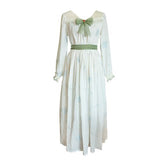 Clacive Dress Women Spring Fall Vintage Elegant Slim Lace V-Neck Long Sleeve White Dress Floral Embroidery Maxi Dress Vestido Feminino