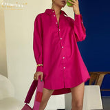 Clacive Casual Loose Pink Women'S Shirt  Elegant Long Sleeve Office Fashion Blouses Simple Blue Lapel Shirts Tops Female