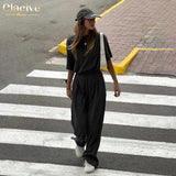Clacive Summer Short Sleeve T-shirts Two Piece Set Women Casual Loose Black Pants Set Lady Fashion High Wiast Wide Trouser Suits