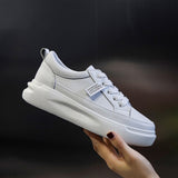 Clacive Women Sneakers Big Size 41 Casual Breathable  New High Quality Leather Beige White Female Platform Vulcanized Women Shoes