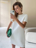 Clacive Casual Loose O-Neck White Dress Woman Summer Short Sleeve Office Mini Dresses Elegant Simple Female Dress