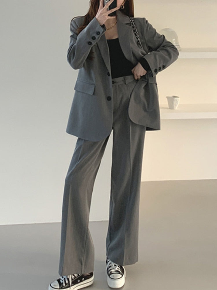 Clacive Women's Trousers Suit Casual Long Sleeve Jacket & High Waist Pant Female 2 Pieces Blazer Set Ladies Fashion Elegant Pant Suit