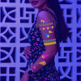 Clacive Luminous Temporary Tattoos Stickers Glow Dark Fluorescent UV Waterproof Butterfly Tattoo Arm Body Art Halloween Party Decal girl