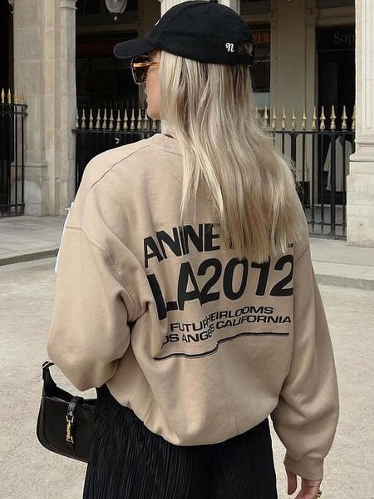 Fall outfits back to school Letter Printed Women Sweatshirt Long Sleeve Autumn Winter Cotton Pullover Hoodie Fashion High Street Chic Casual Sweatshirt Top