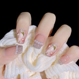 Fall nails Christmas nails Barbie nails 24Pcs Pink Peach Cute False Nails Seamless Removable Wearing Fake Nails Creative Art Full Coverage Waterproof Press On Nails
