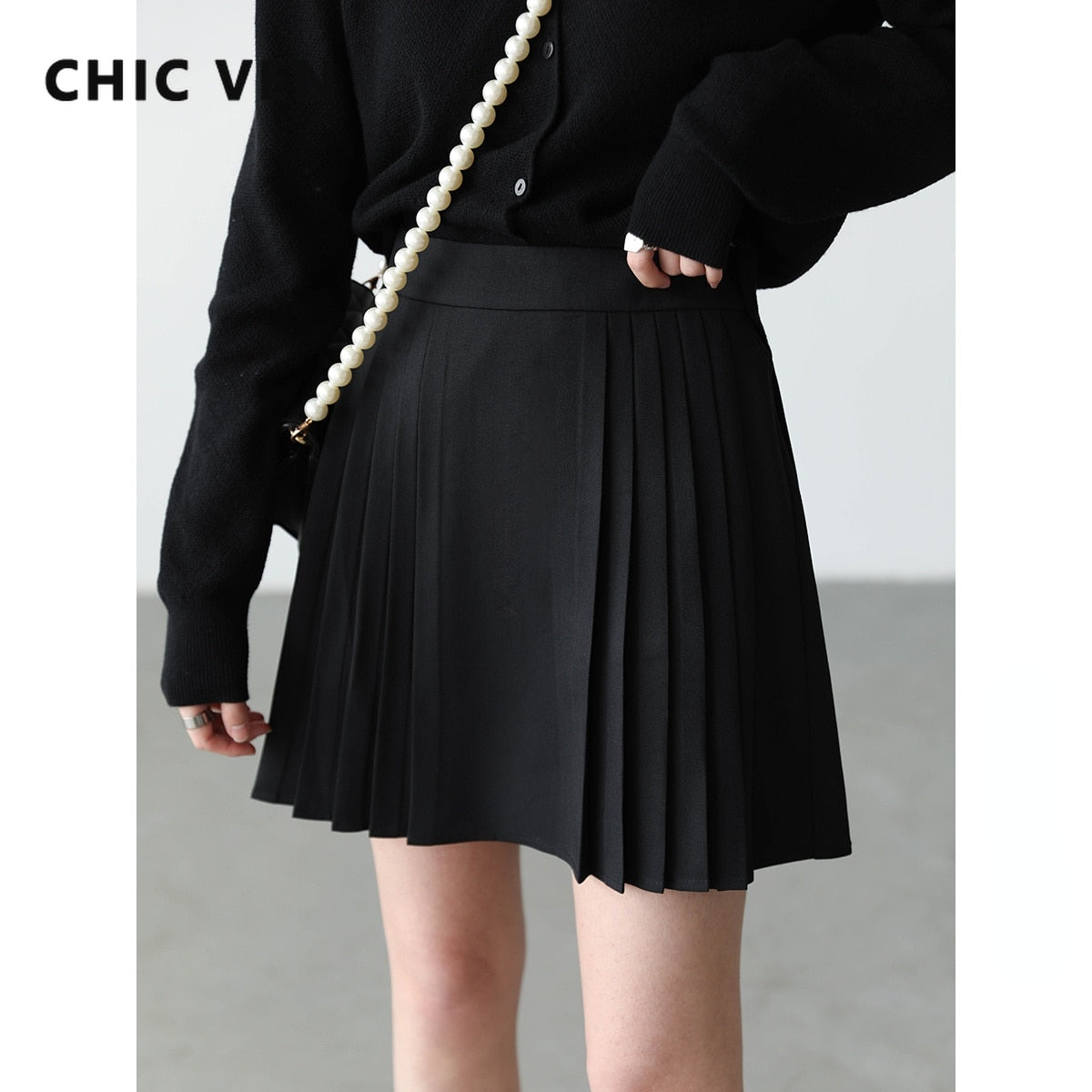 Clacive  Fashion Women's High Waist Skirts Solid College Style A Line Pleated Skirt Short Offie Lady Spring Summer  School