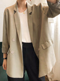 Clacive Minimalism Spring Blazer Jacket  Autumn Women New Long Sleeves Pockets Suit Coat Vintage Casual Jackets Female Outwear