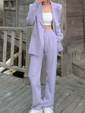 Clacive Spring Summer Women Blazer Pantsuit Long Sleeve Jacket Pants Two Piece Set Female Fashion Business Casual Purple Trousers Suit