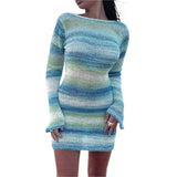 Fall outfits Elegants Dress For Women O-Neck Autumn Knitted Dress Collision sweater long sleeve round neck striped dress