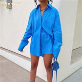 Clacive Women Tracksuits Shirt With Mini Shorts Cotton Two Pieces Sets Casual Clothing Outfits Women Blouses Fashion Tracksuits