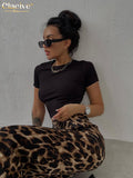 Clacive Fashion Leopard Print Trousers Lady Elegant Loose High Waist Pants Streetwear Full Length Straight Pants For Women