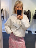 Fall outfits back to school 2023 Spring Autumn White Sweatshirts O-Neck Long Sleeve Women Sweatshirt Tops Pullover Cotton Chic Graphic Casual Sweatshirts
