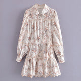Clacive  Spring Long Sleeve Turn-Down Collar Print Lace Vocation Holiday Dress