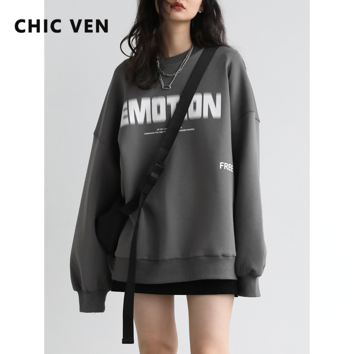 Clacive  Women's Sweatshirts Casual Loose Round Collar Fuzzy Letter Hoodie For Women Spring Autumn  Streetwear Sports Tops