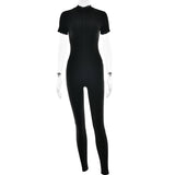 Fall outfits  Elegant Women Zip-up O-neck Long Sleeve Jumpsuit Streetwear 2023 Summer Female Overalls One Piece Fitness Sports Bodysuits