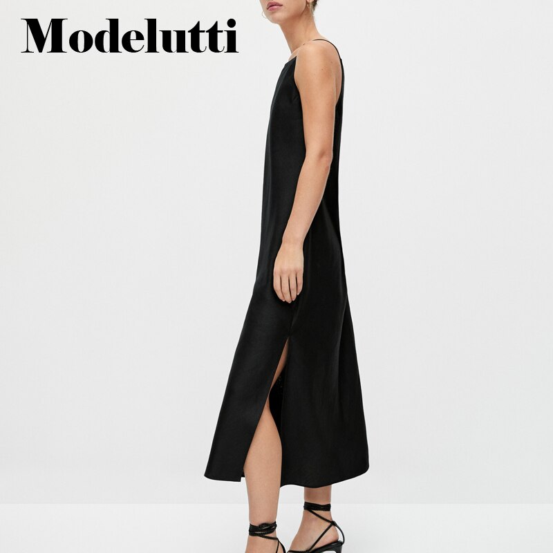 Clacive   New Spring Summer Fashion Sleeveless Linen Slip Dresses Women Slim Solid Color Simple Casual Long Dress Female