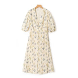 Tie-Dye Print Maxi Dress  Summer Woman V Neck Three Quarter Sleeves Loose Dresses Female Elegant Casual Long Robes Holiday