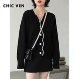 Clacive  Fashion Women's Cardigan Basic Solid Loose Sweaters V Neck Long Sleeve Tops For Woman Lady Coat Spring Autumn