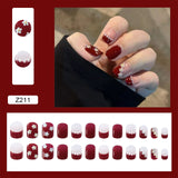 Fall nails Christmas nails Fake Nails Art Nail Tips Press on False with Designs Set Full Cover Artificial Short Square Flower And Pearl 24pcs/pack