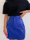 Clacive Fashion Blue Pu Leather Skirt Women  New Sexy High Waist Bodycon Midi Skirt Elegant Office Pencil Skirt Knee Length