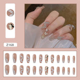 Fall nails Christmas nails Broken Diamond Streamer Lovely Girl Nail Art Wearable Press On Fake Nails Tips  24pcs/box With Wearing Tools As Gift