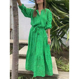 Clacive  Casual Slim Solid Cut Out Dress For Women Round Neck Lantern Sleeve High Waist Dresses Female Korean Fashion Clothes