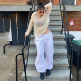 Women American Street Joggers Hot Girls Fashion Baggy Trousers Woven Loose Retro Drawstring Clacive Harem Pants