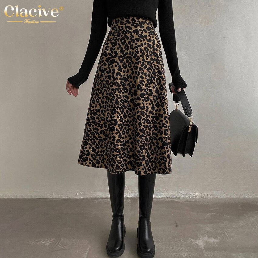 Clacive Fashion Loose Print Women'S Skirt Elegant High Waisted Long Skirts Vintage Casual Classic Office Female Clothes