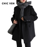 Clacive  Women Wool Blend Coat Solid Mid Long Woolen Blazer Thick Warm Blouse Women's Overcoat Office Lady Tops Autumn Winter