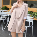 Clacive Casual Elegant 3 Pieces Blazer Set Women Buttons Jacket+Sleeveless Camisole+High Waist Shorts Suits Female Fashion Outfits