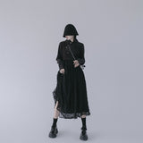Dark Design Sense Niche Stitching Female Streetwear Spring Autumn  New Mesh Medium And Long Dress Women Y2K