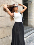Clacive-Fall outfits back to school 18 Black Loose Long Skirts Women A-Line Zip Skirts Ladies Elegant Summer Skirts Female With Pocket Ankle-Length Skirts