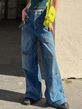 Clacive   Autumn Chic Zipper Baggy Jeans Women Casual Vintage Wide Leg Trousers Harajuku Y2K Grunge Streetwear Cargo Jean Pant