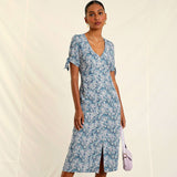 Clacive Polka Dot Print Midi Dress Woman Elegant Embroidery Short Sleeve V-Neck Vestidos  Summer Femme Vintage Casual Long Robes