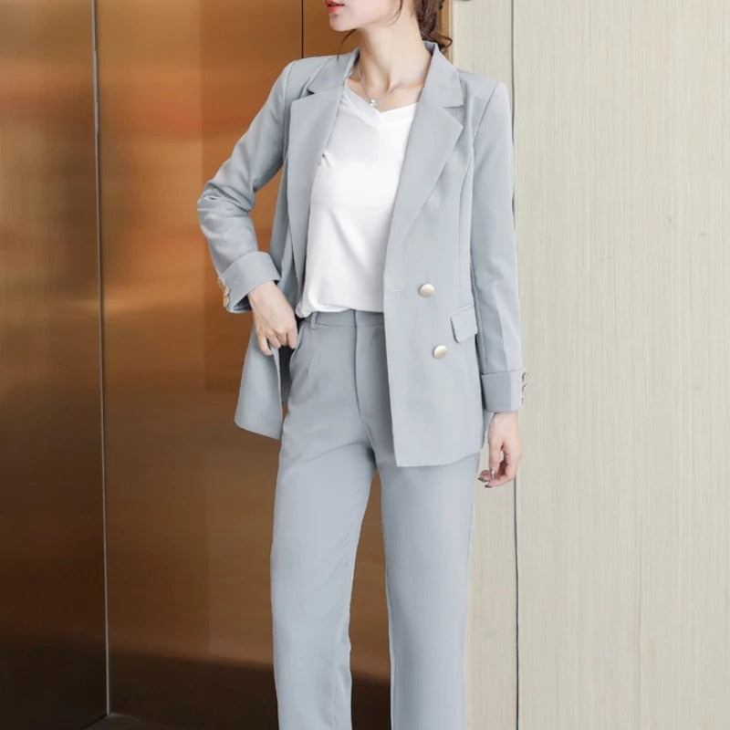 Clacive Women's Spring Autumn Elegant Blazer Pant Suits Office Ladies Casual Business 2 Piece Set Female Fashion Workwear Trousers Suit