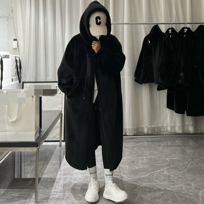 Clacive  Winter Long Oversized Warm Thick Blue White Fluffy Faux Fur Coat Women With Hood  Loose Casual Korean Style Fashion