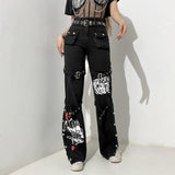 Clacive   Gothic Punk Chain Bandage Cargo Pants Women Vintage Oversize Dark Academic Grunge Baggy Trousers Streetwear Casual