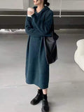Fall outfits Back to school Dresses for Women 2023 New Fall Winter Knit Dress Korean Fashion Elegant Long Sleeve Sweater LOOSE Mid-Calf Robe Hooded Pullover