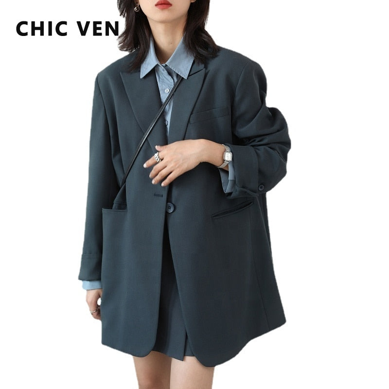 Clacive  Spring Autumn Women's Casual Blazer Blue Fashion Loose Women Coat Long Sleeve Ladies Outerwear Office Lady Stylish Tops