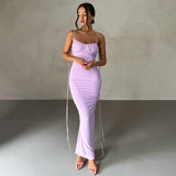 Barbie inspired outfits Back to school Summer Backless Maxi Dress Women  Spaghetti Strap Bodycon Dress Elegant Fashion Ruched Long Evening Party Dresses 2023 Pink