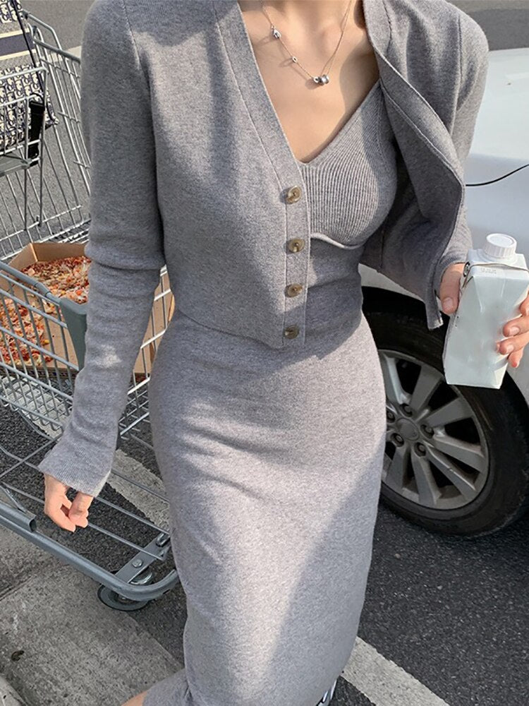 Clacive  Spring French Style Women's Suit With Long Skirt Dress Sets Women Sweater Top Skirt 2 Piece Set Knitted Suit Casual Elegant