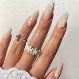 Fall nails Christmas nails 24pcs/Box Almond False Nails Press On Nails Detachable Fake Nail Tip gold heart with Design Manicure Patches Press On Nails