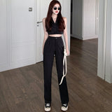 Clacive High Street Fashion Striped Pants Sets Women Halter Neck Backless Sleeveless Tops Two Piece Suit Woman Summer New