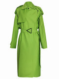 Clacive  Spring Autumn Long Oversized Bright Green Faux Leather Trench Coat For Women Belt Loose Stylish Luxury Designer Clothing