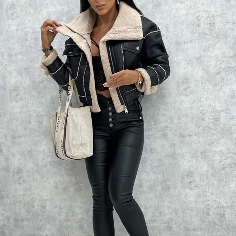Fall outfits  Wind Leather Fur Jacket Autumn Winter 2022 New Lambswool Short Jacket Female Fashion Plus Down Thickening Warm Coat