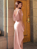 Fall outfits  Satin Pleat Backless Sexy Dresses For Women 2023 Robes Elegant Party Evening Dress Bodycon Long Summer Dress Vestidos